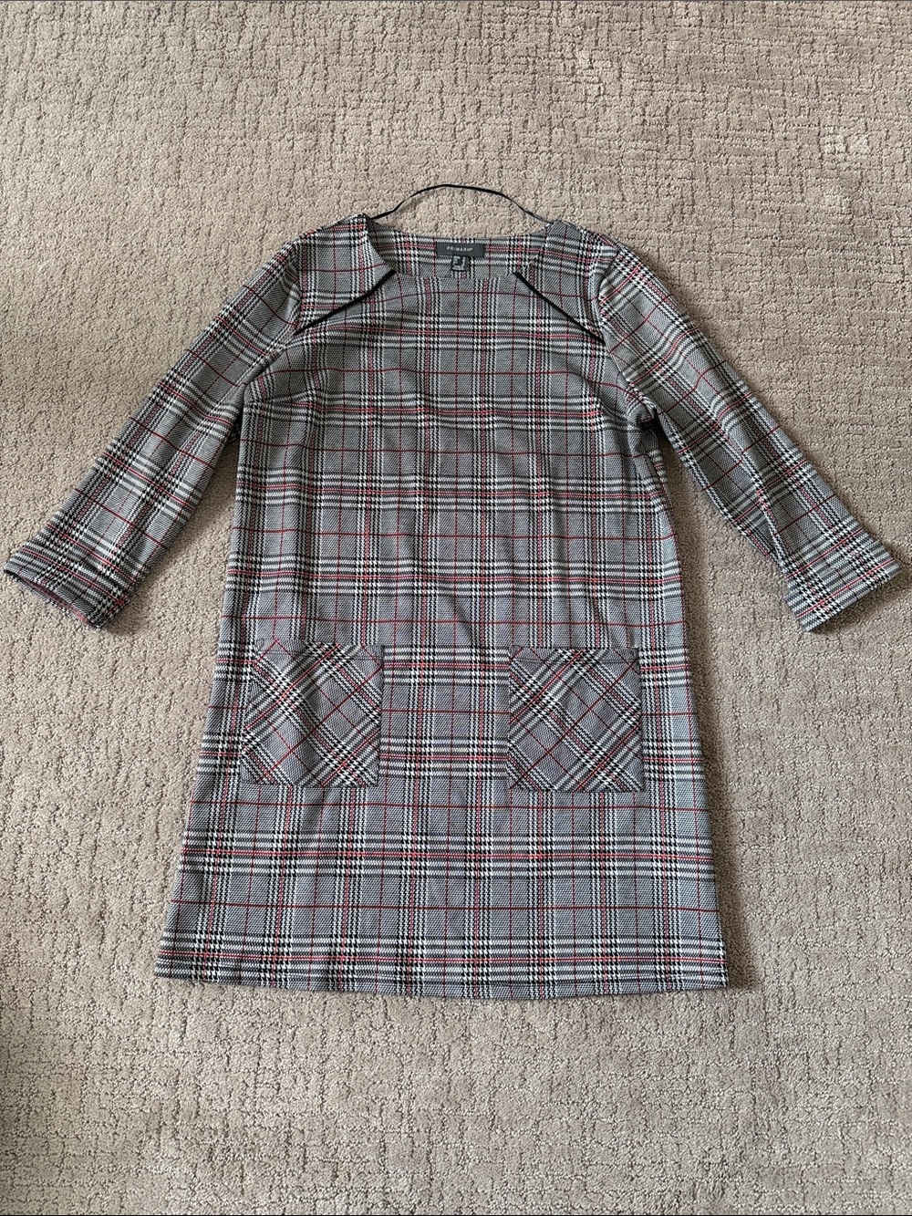 Primark Plaid Long-Sleeve Shift Dress in Gray and Red